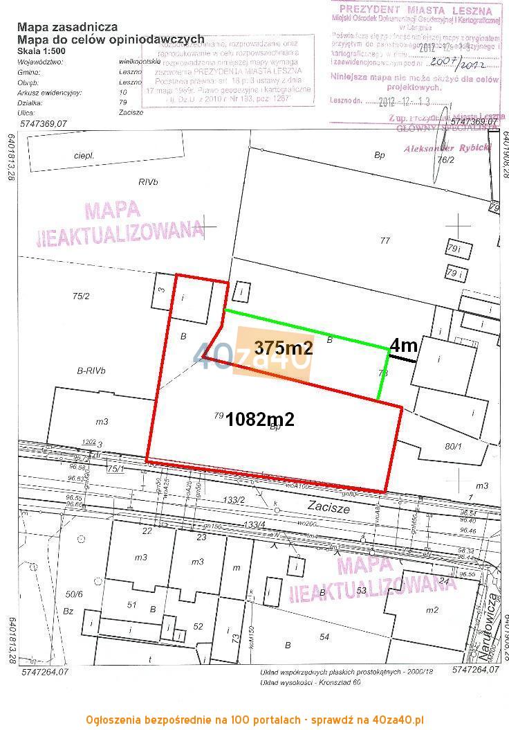 Działka na sprzedaż, 1082 m2, cena: 399 000,00 PLN, Leszno, kontakt: 607947214