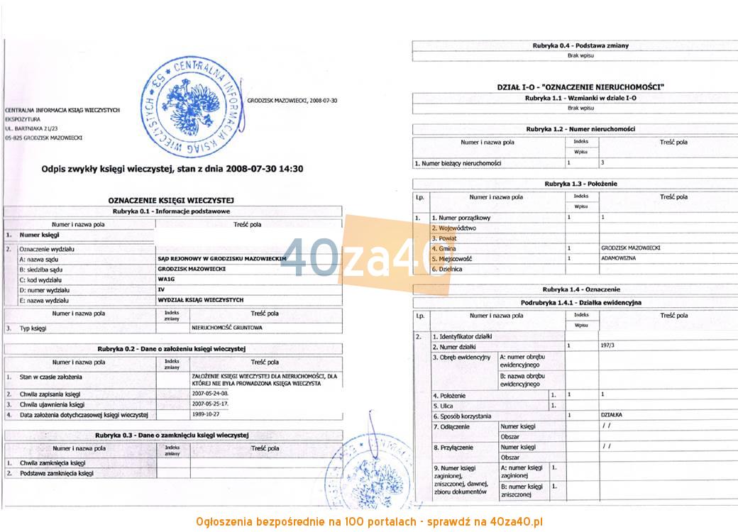 Działka na sprzedaż, 1500 m2, cena: 125 000,00 PLN, Grodzisk Mazowiecki, kontakt: 795188934
