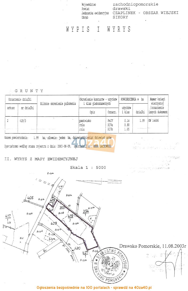 Działka na sprzedaż, 19900 m2, cena: 199 000,00 PLN, Czaplinek, kontakt: 793213146